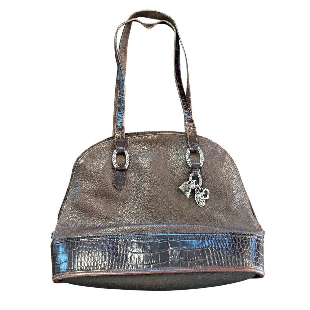 Brighton Women’s brown pebbles leather, croc detail, shoulder bag, silver tags
